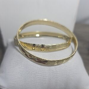 14k Gold Plated Textured Little Girl's Bangle Bracelets - Set of 2